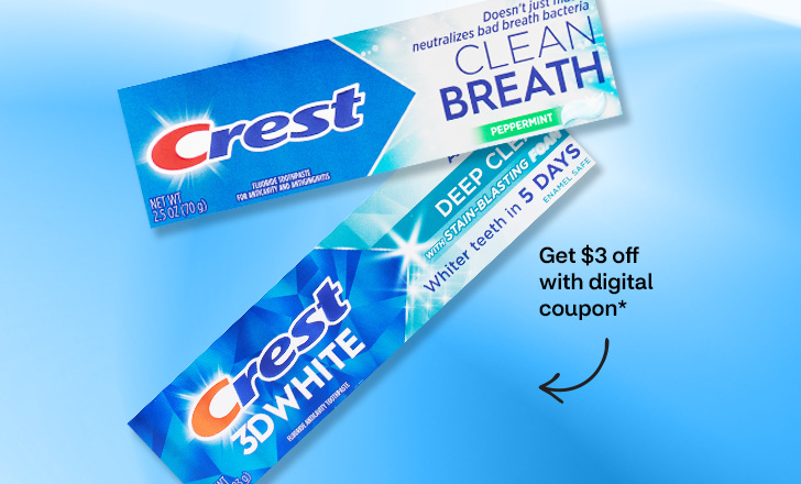 Get $3 off with digital coupon. Crest Clean Breath and 3-D White toothpaste