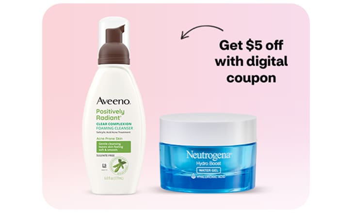 Aveeno Foaming Cleanser and Neutrogena Hydro Boost Water Gel plus Get $5 off with digital coupon