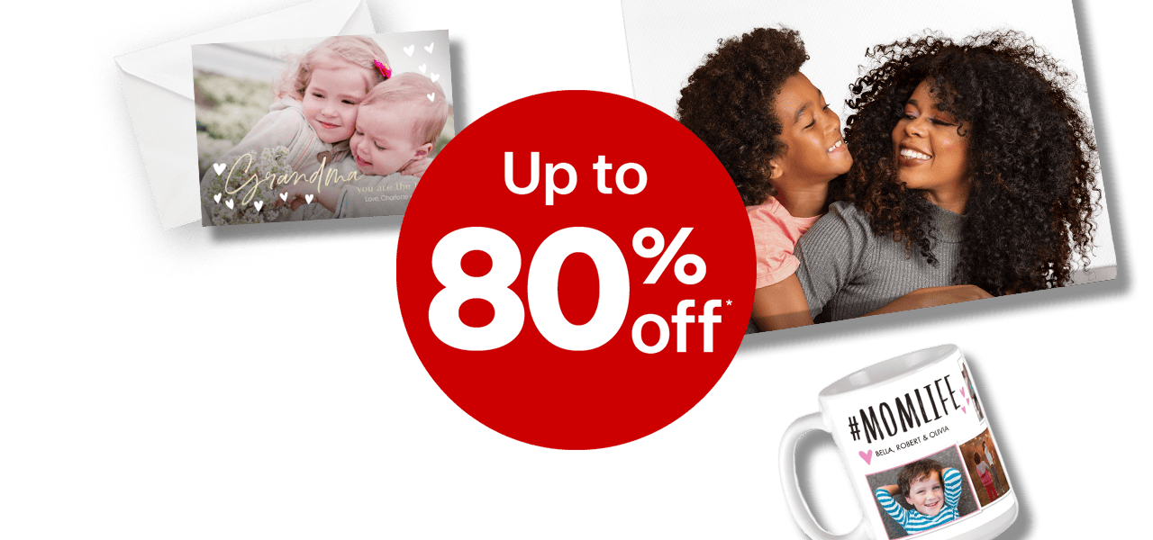 Up to 80% off. Personalized photo book, card, frameless photo and mug for Mother's Day