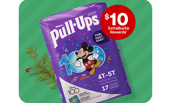 $10 ExtraBucks Rewards, a package of Huggies Pull Ups diapers.