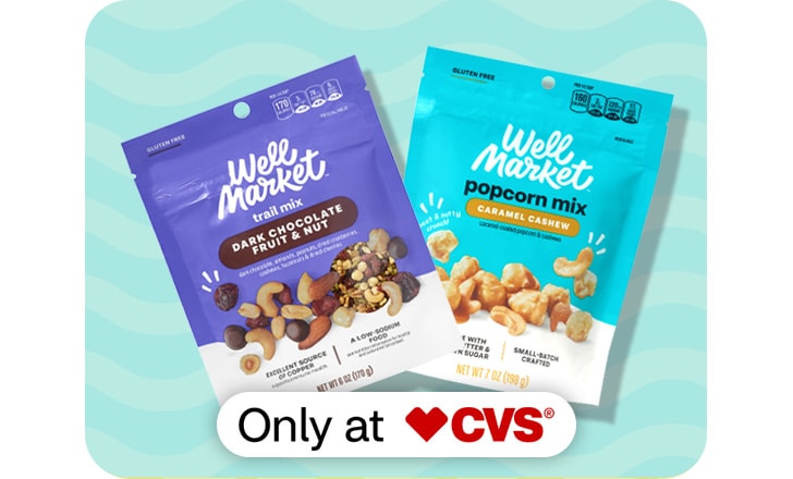 Only at CVS. Well Market trail mix and popcorn mix