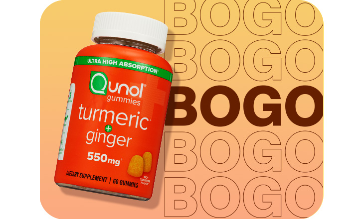 Buy one, get one free, Qunol turmeric ginger gummy vitamins.