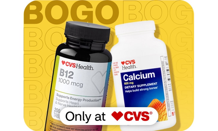 Buy 1, get 1 50% off. Only at CVS. CVS Health B12 and Calcium supplements.