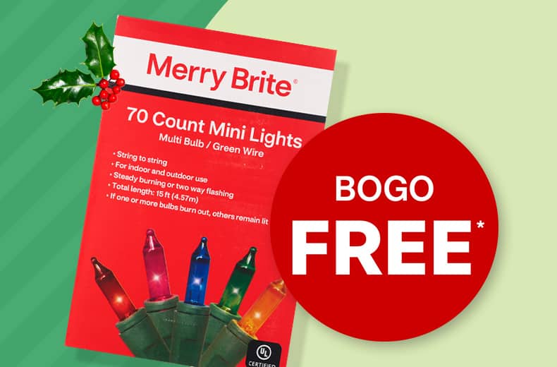 Buy one, get one free, a box of Merry Brite 70 count mini lights.