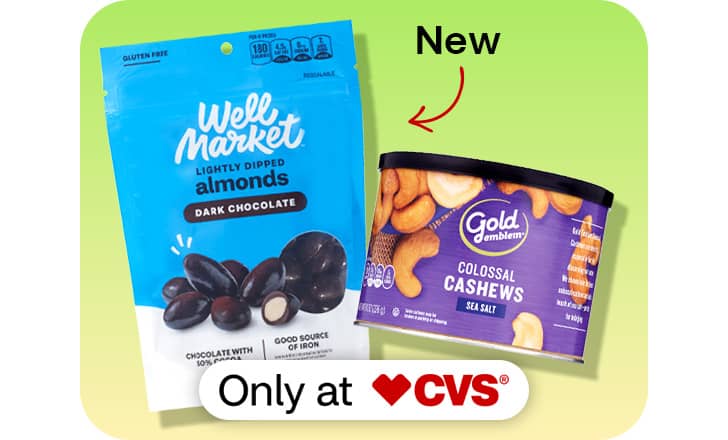New Well Market almonds and Gold Emblem Cashews, only at CVS