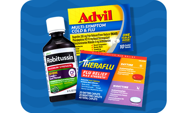 Advil, Robitussin and Theraflu medicine
