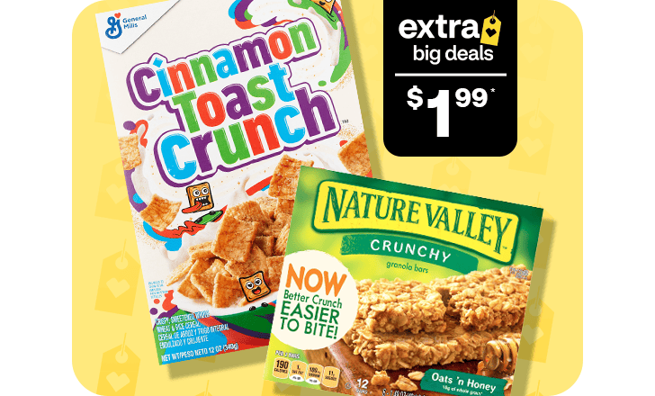 Only $1.99, Nature Valley Crunchy granola bars and Cinnamon Toast Crunch cereal, extra big deals
