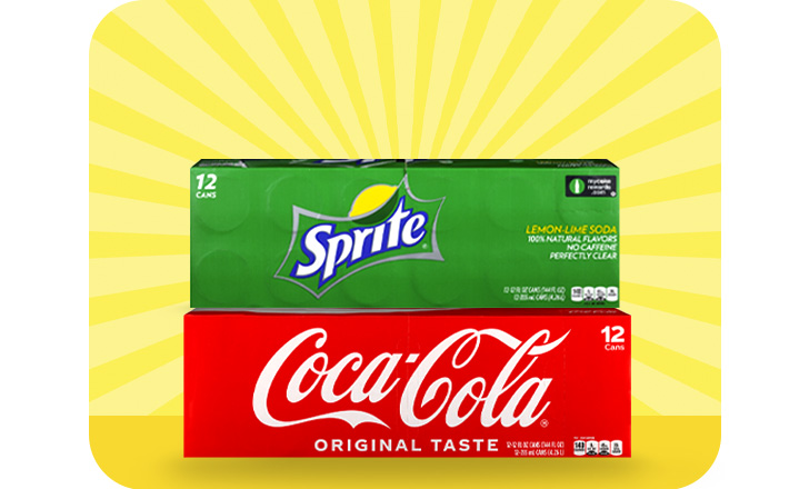 12-can packs of Sprite and Coca-Cola