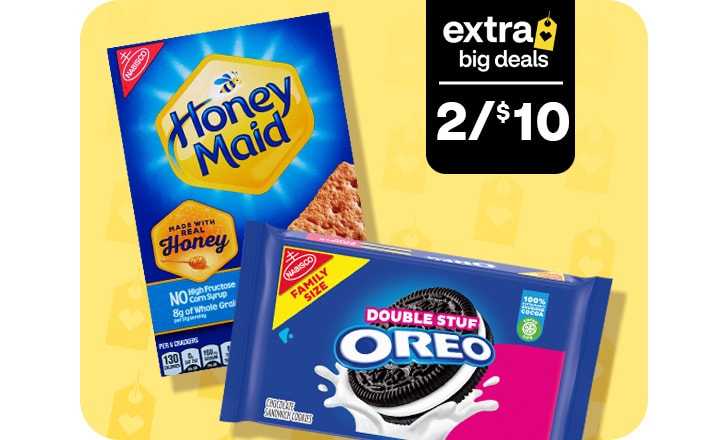 Extra Big Deals, 2 for $10. Graham crackers and oreos
