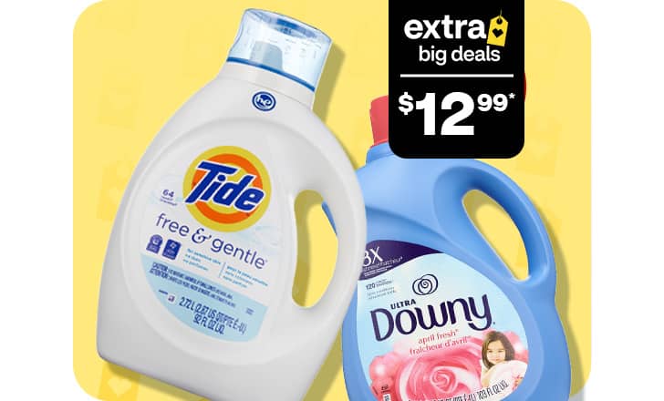 $12.99, Tide free & gentle laundry detergent and Downy fabric softener
