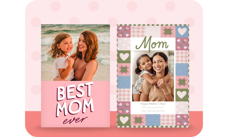 Mother's Day photo cards with personalized photos of mothers and daughters hugging