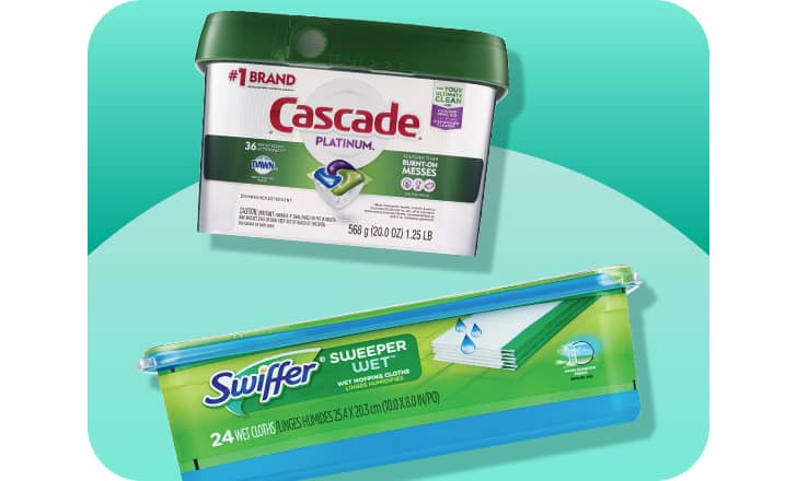Cascade Platinum dishwasher detergent pods and Swiffer Sweeper Wet refills