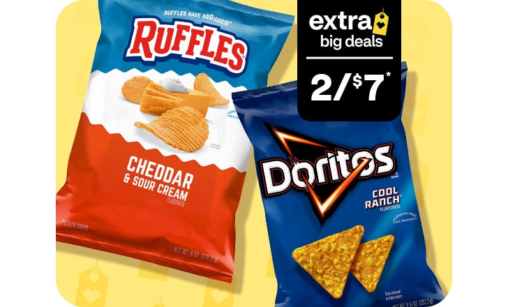 Extra Big Deals. Two for $7. Ruffles and Doritos.