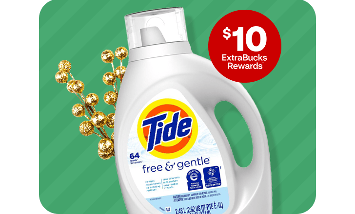 $10 ExtraBucks Rewards, a bottle of Tide free & gentle laundry detergent.