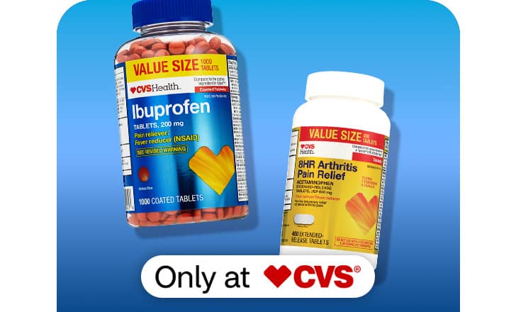 CVS Health Ibuprofen and 8 hour arthritis pain relief tablets, only at CVS.