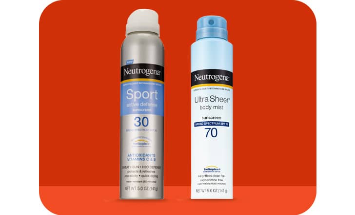 Neutrogena Sport and Ultra Sheer body mist sunscreen sprays.