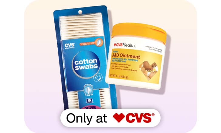 A package of CVS Health cotton swabs and tub of CVS Health A&D ointment, only at CVS