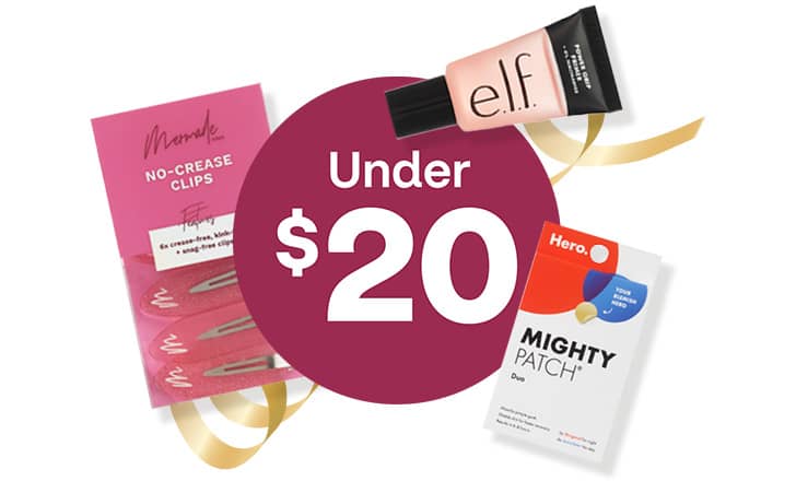 Under $20, Mermade Hair no-crease clips, e.l.f. power grip primer and Hero Mighty Patch Duo.