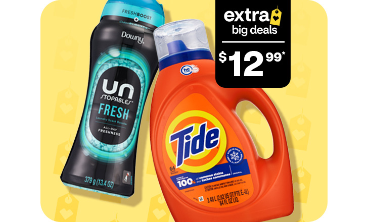 $12.99, Downy unstoppables and Tide laundry detergent