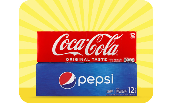 12 packs of Coca-Cola and Pepsi