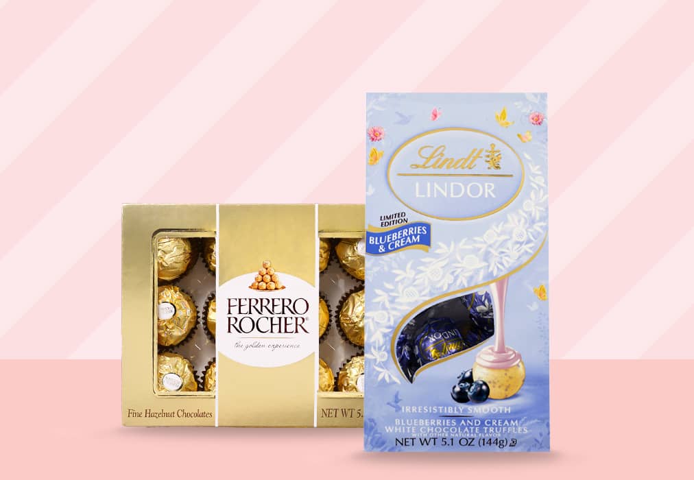 Ferrero Rocher and Lindt blueberries and cream white chocolate candy