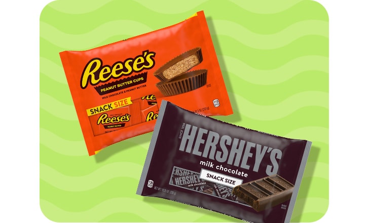 Reese's peanut butter cups and Hershey's milk chocolate