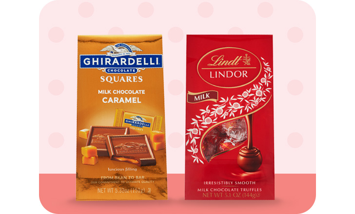 Ghirardelli Chocolate Squares Milk Chocolate Caramel and Lindt Lindor chocolate