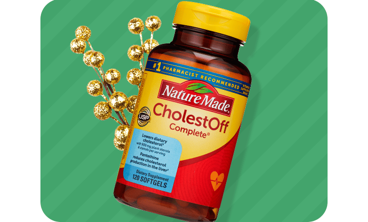 A bottle of Nature Made CholestOff softgels.