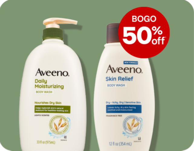Buy one, get one 50 percent off, Aveeno Daily Moisturizing and Skin Relief body wash