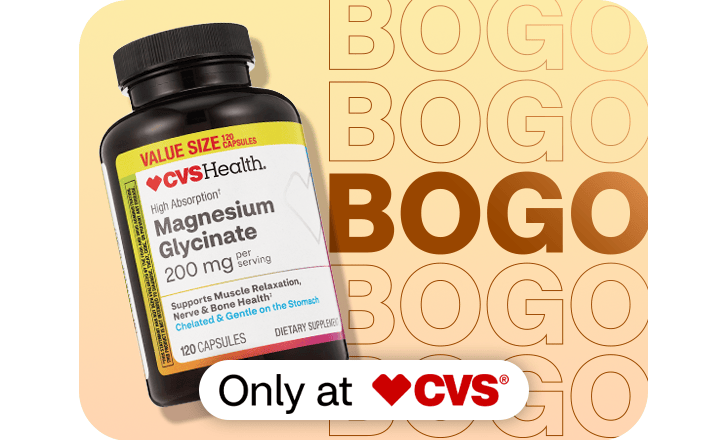 Buy one, get one, CVS Health Value size Magnesiuym Glycinate capsules, only at CVS