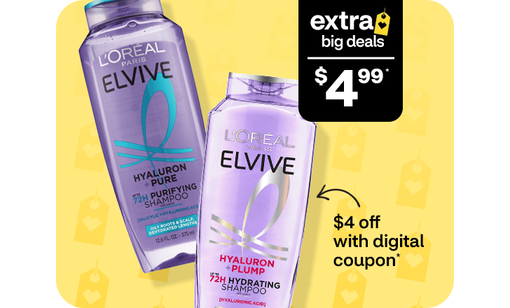 $4.99, $4 off with digital coupon, L'Oréal Paris Elvive shampoo and conditioner