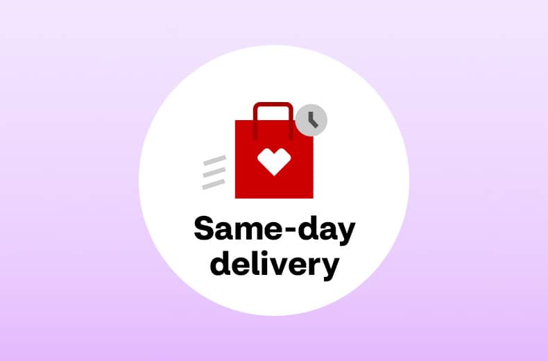 Same-day delivery, pictogram of a CVS shopping bag with clock