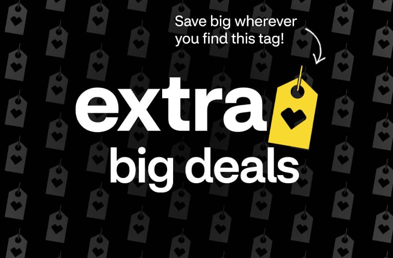 Grandes ofertas adicionales y una etiqueta amarilla con un corazón de CVS.