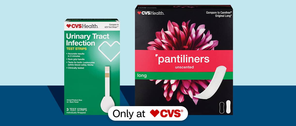 CVS Health Urinary Tract Infection test strips and pantiliners, only at CVS