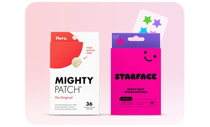 Hero Mighty Patch and Starface acne patches.