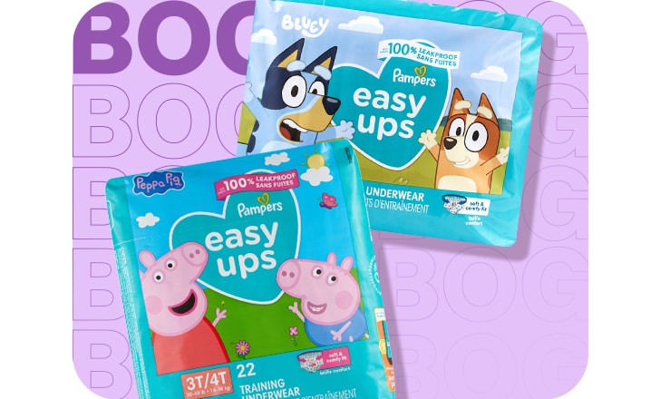 Bluey Pampers Easy Ups diapers. Buy 1, get 1 40% off.