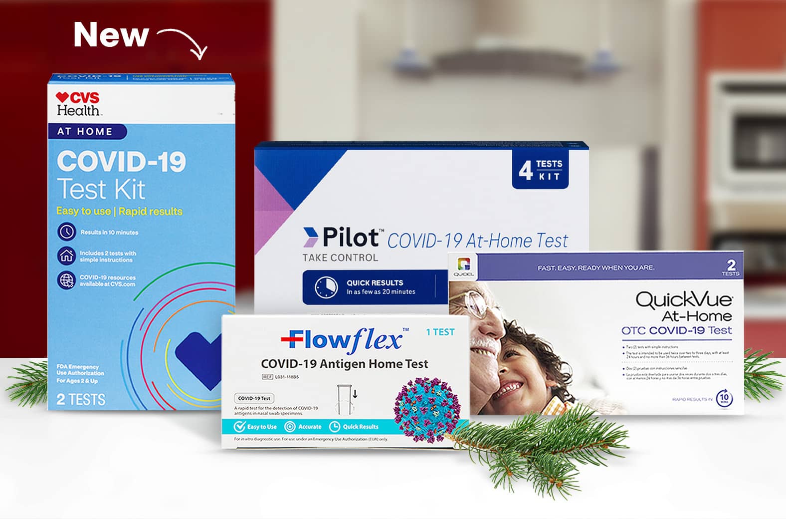New, CVS Health COVID-19 Test Kit, with Flowflex, Pilot, QuickVue at-home test kits