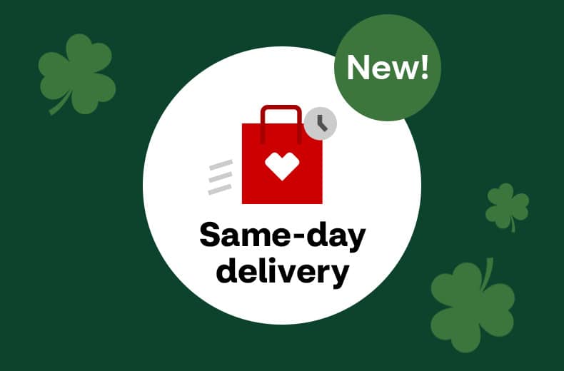 New! Same-day delivery, pictrogram of CVS shopping bag and clock