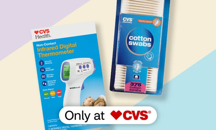 CVS Health digital thermometer and cotton swabs, only at CVS