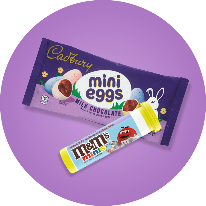 M&M's minis and Cadbury mini eggs candy