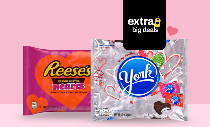 Reese's peanut butter hearts and York peppermint patties candy