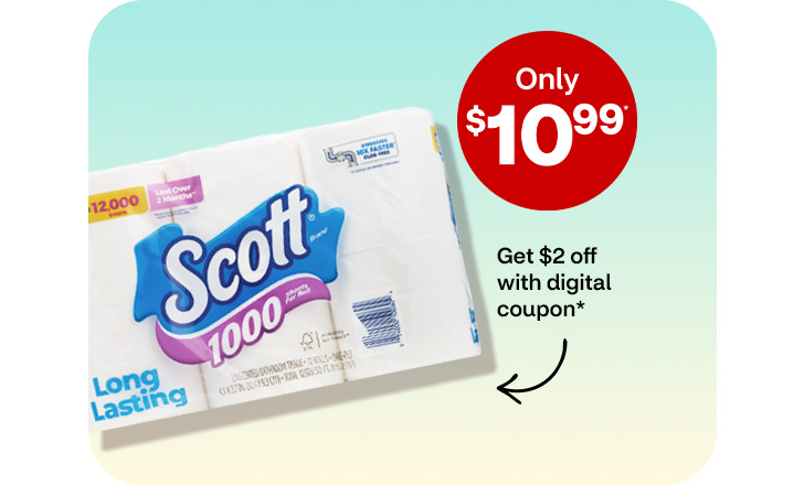 Only $10.99. Get $2 off with digital coupon. Scott toilet paper