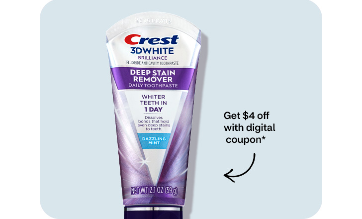 Get $4 off with digital coupon, Crest 3-D White Brilliance Deep Stain Remover toothpaste