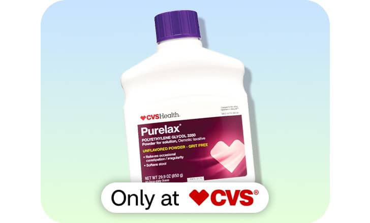 A bottle of CVS Health Purelax powder, only at CVS