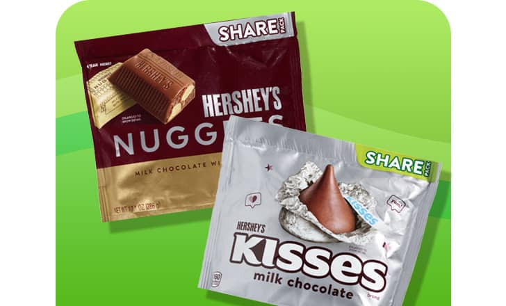 Sharing size Hershey's Nuggets and Kisses chocolate candy