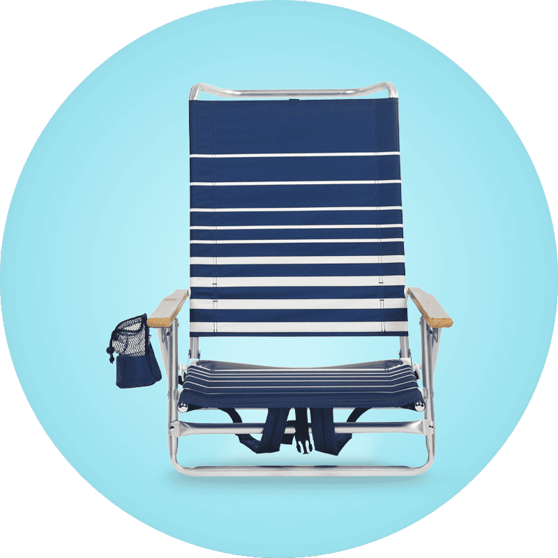 Blue-and-white striped beach chair