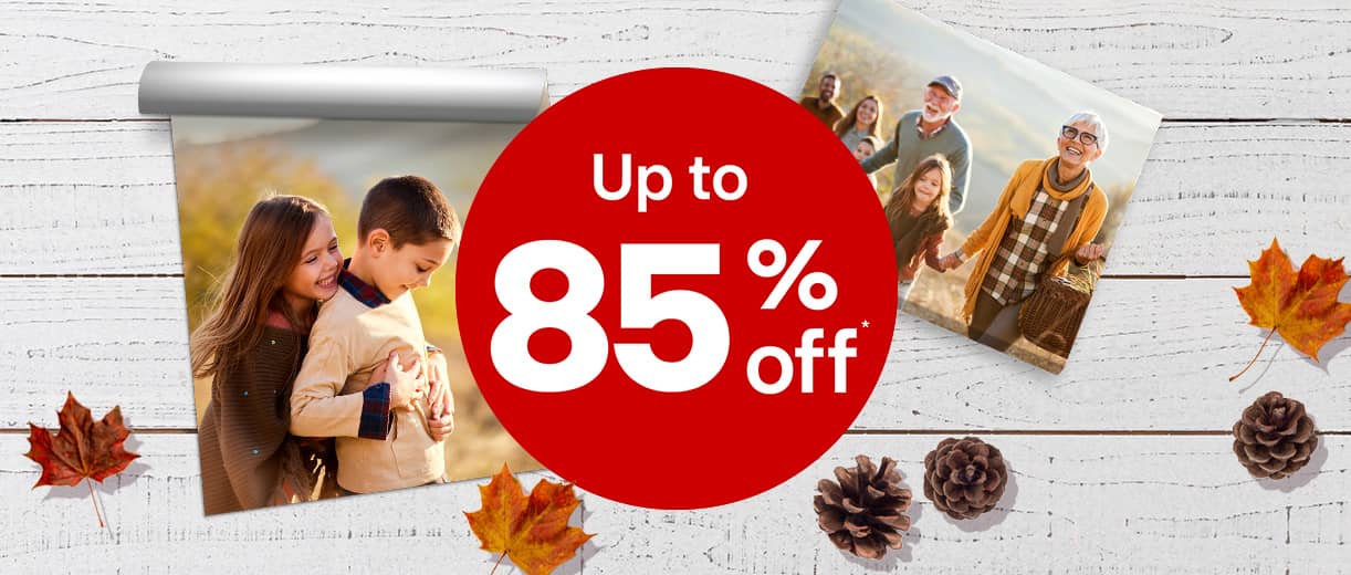 Up to 85 percent off, repositionable photo poster and canvas print of autumn activities.