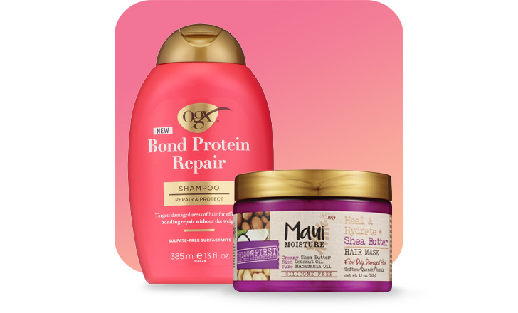 OGX bond protein repair shampoo and Maui Moisture shea butter hair mask