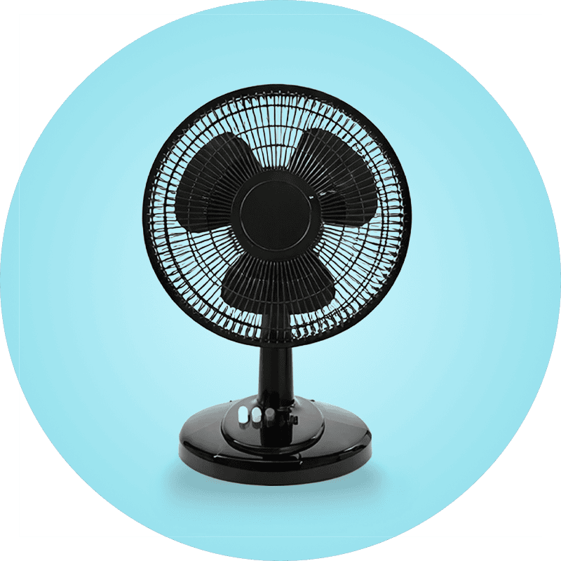 A black oscillating fan