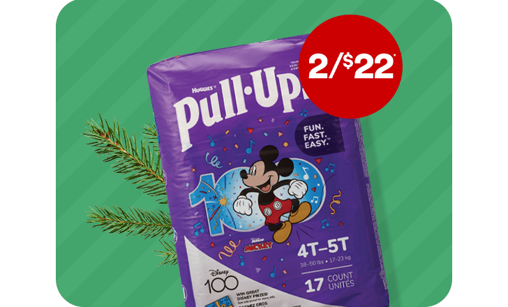 Two for $22, a package of Huggies Pull Ups diapers